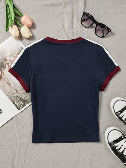 rim Design Color-Matching T-Shirt Slim-Fit