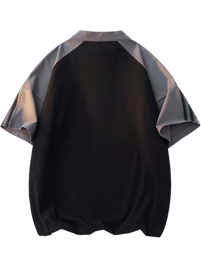 Summer Men'S Half-Zipper T-Shirt Casual Easy Round Neck Contrast Short Sleeve Men'S Style