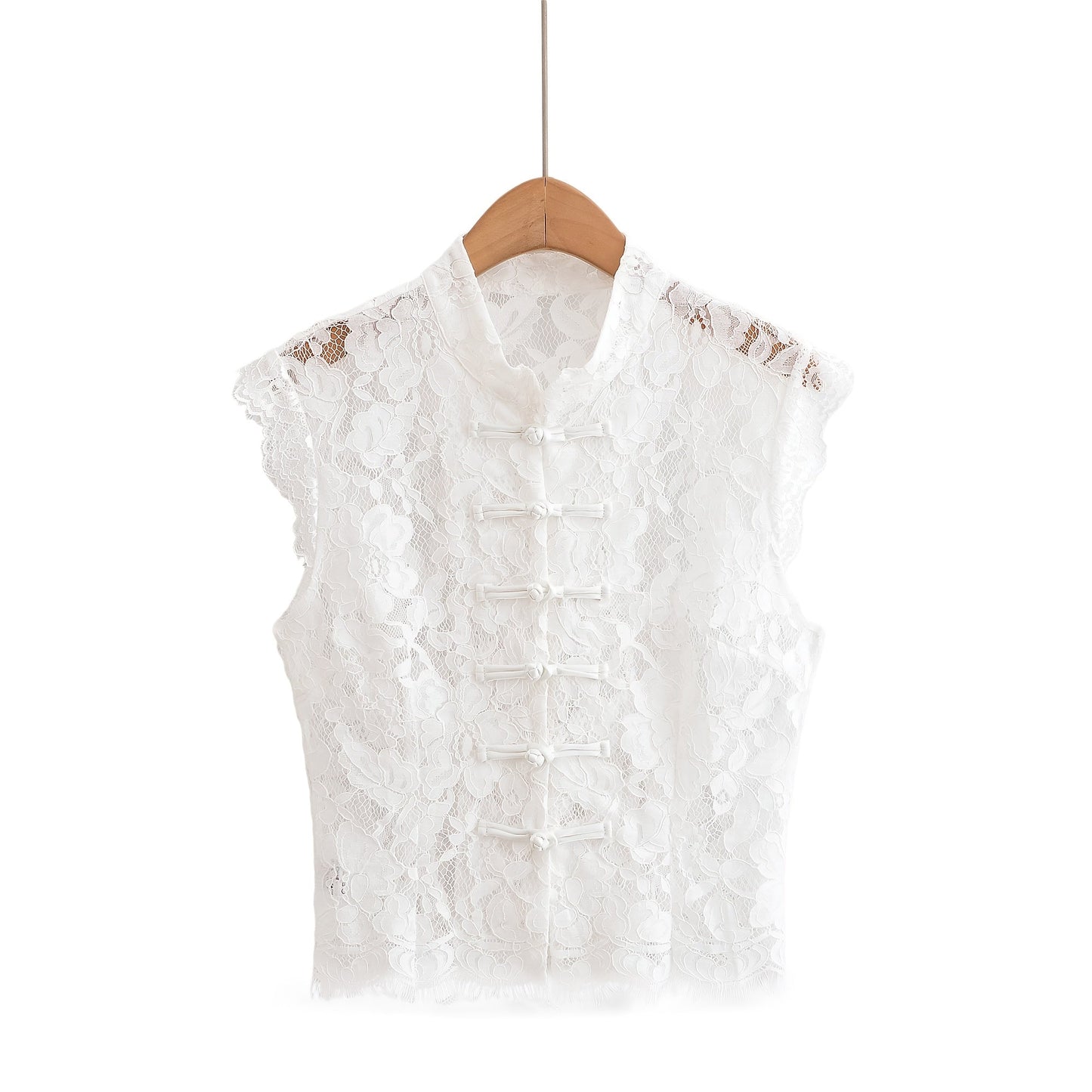 Collar Hollow-Out Sheer Design Slim-Fit