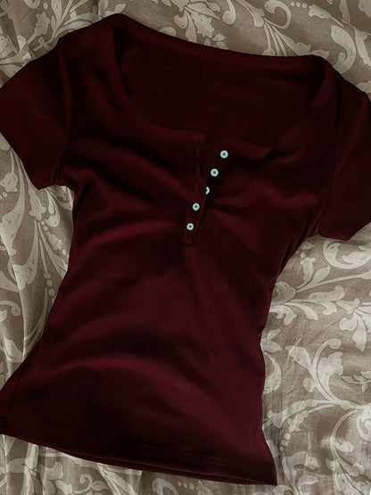 Decorative Neckline Slim Fit T-Shirt Top