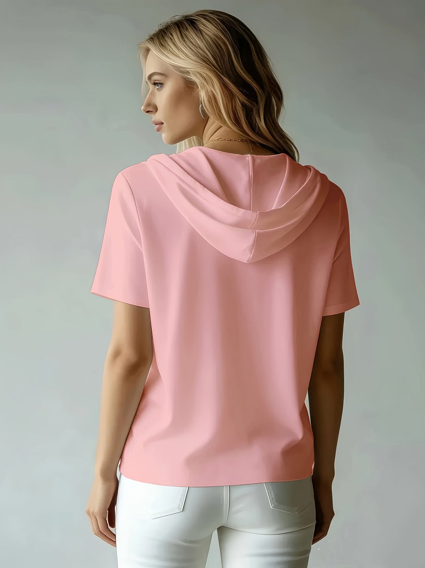 Women's Summer Short Sleeve Hooded T-Shirt Top - Loose Fit