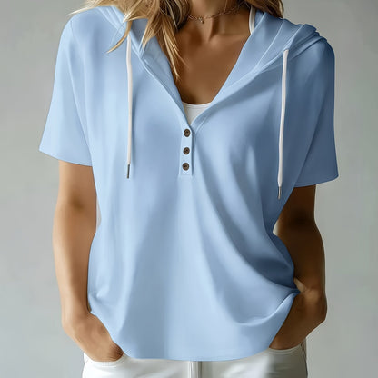 Women's Summer Short Sleeve Hooded T-Shirt Top - Loose Fit