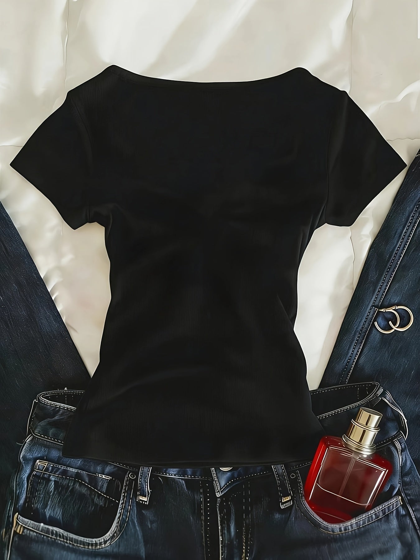 Decorative Neckline Slim Fit T-Shirt Top