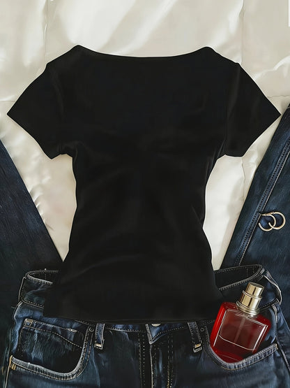 Decorative Neckline Slim Fit T-Shirt Top