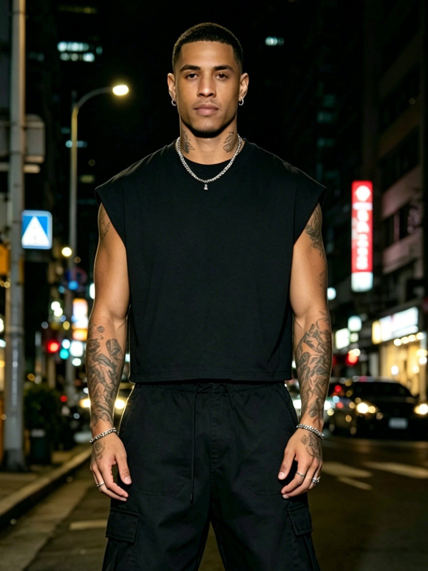 Men's Summer American Street Style Loose Fit Casual Sleeveless Vest with Wing Rhinestone Embellishments