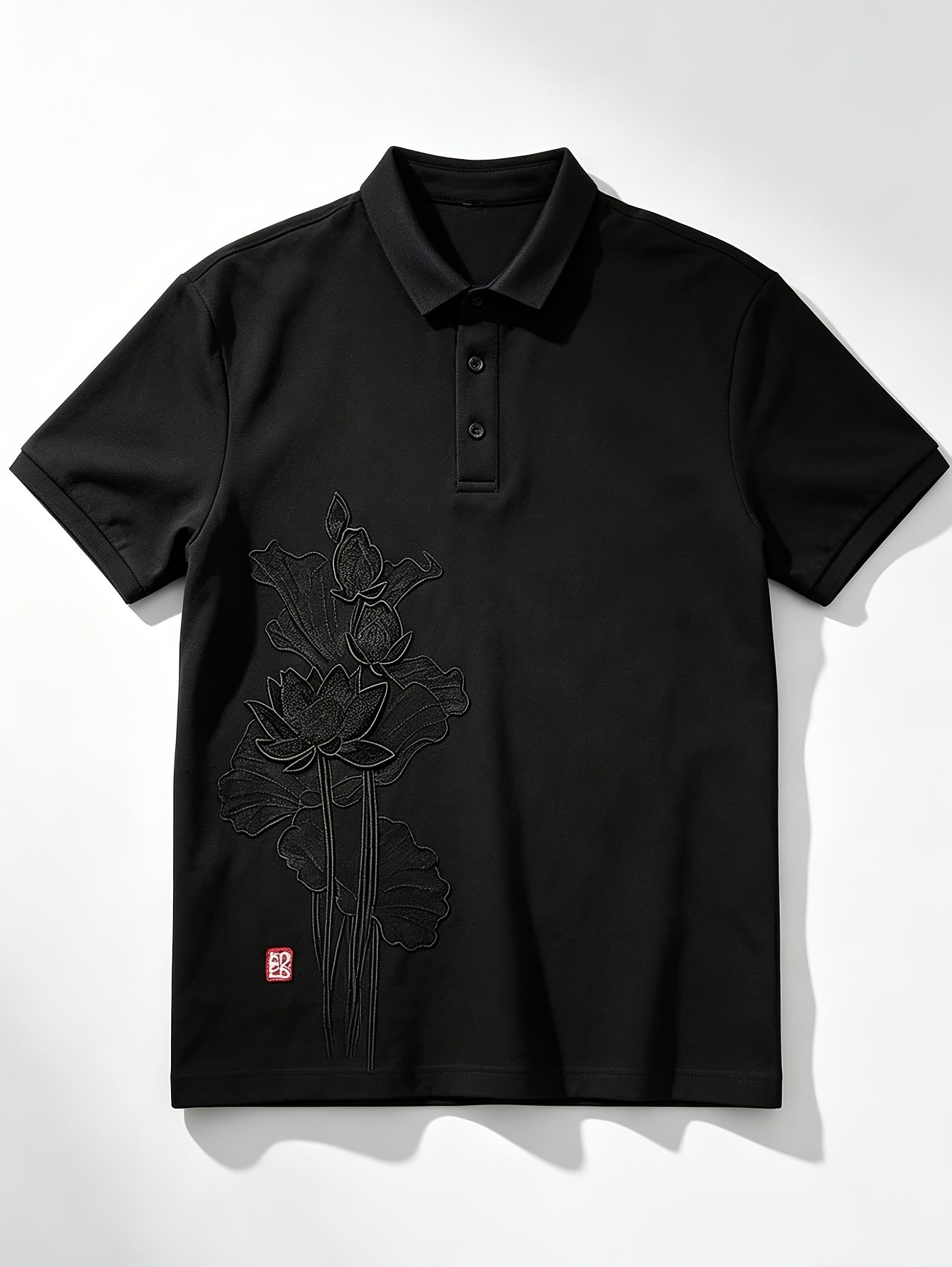 Lotus Embroidery, Lapel Collar, Simple, Stylish, Handsome, Trendy, Slim-Fit Top