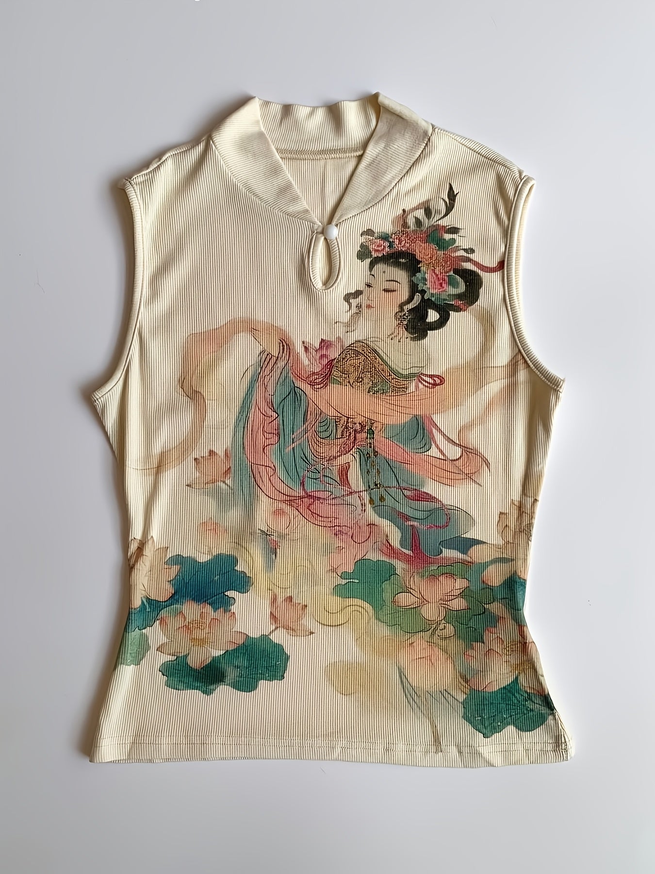 New Chinese-Style Mandarin Collar with Button Placket sleeveless top