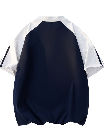 Summer Men'S Half-Zipper T-Shirt Casual Easy Round Neck Contrast Short Sleeve Men'S Style